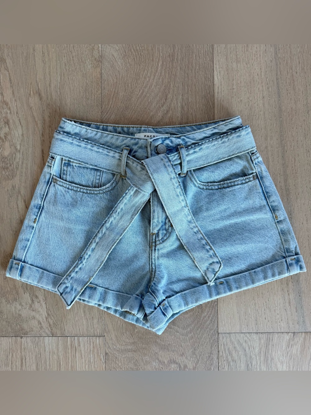 PacSun Light Blue Tie-Waist Denim Mom Shorts